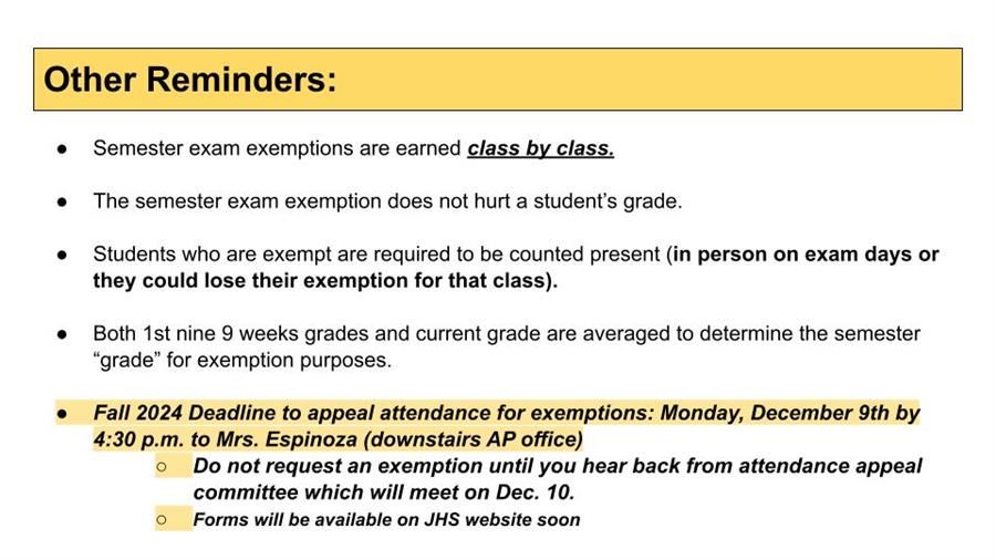 Semester Exams Fall 2024